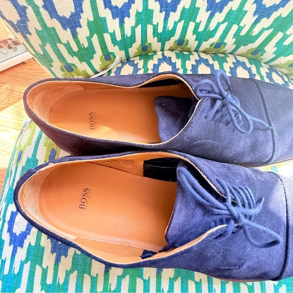Hugo Boss Dark Blue Suede Oxfords